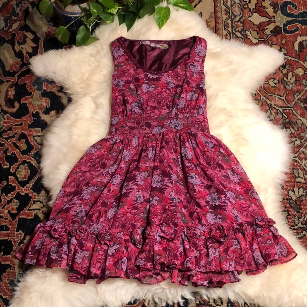 F21 Fuchsia Floral Dress with Florets and Ruffles